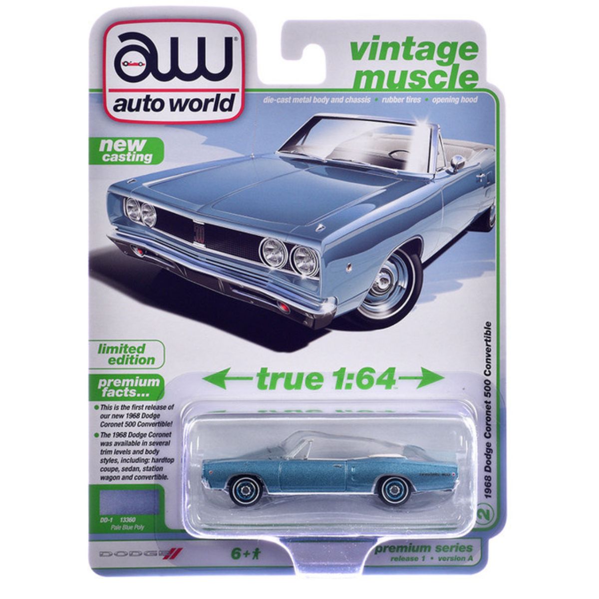 1968 Dodge Coronet 500 Convertible Pale Blue Poly Auto World