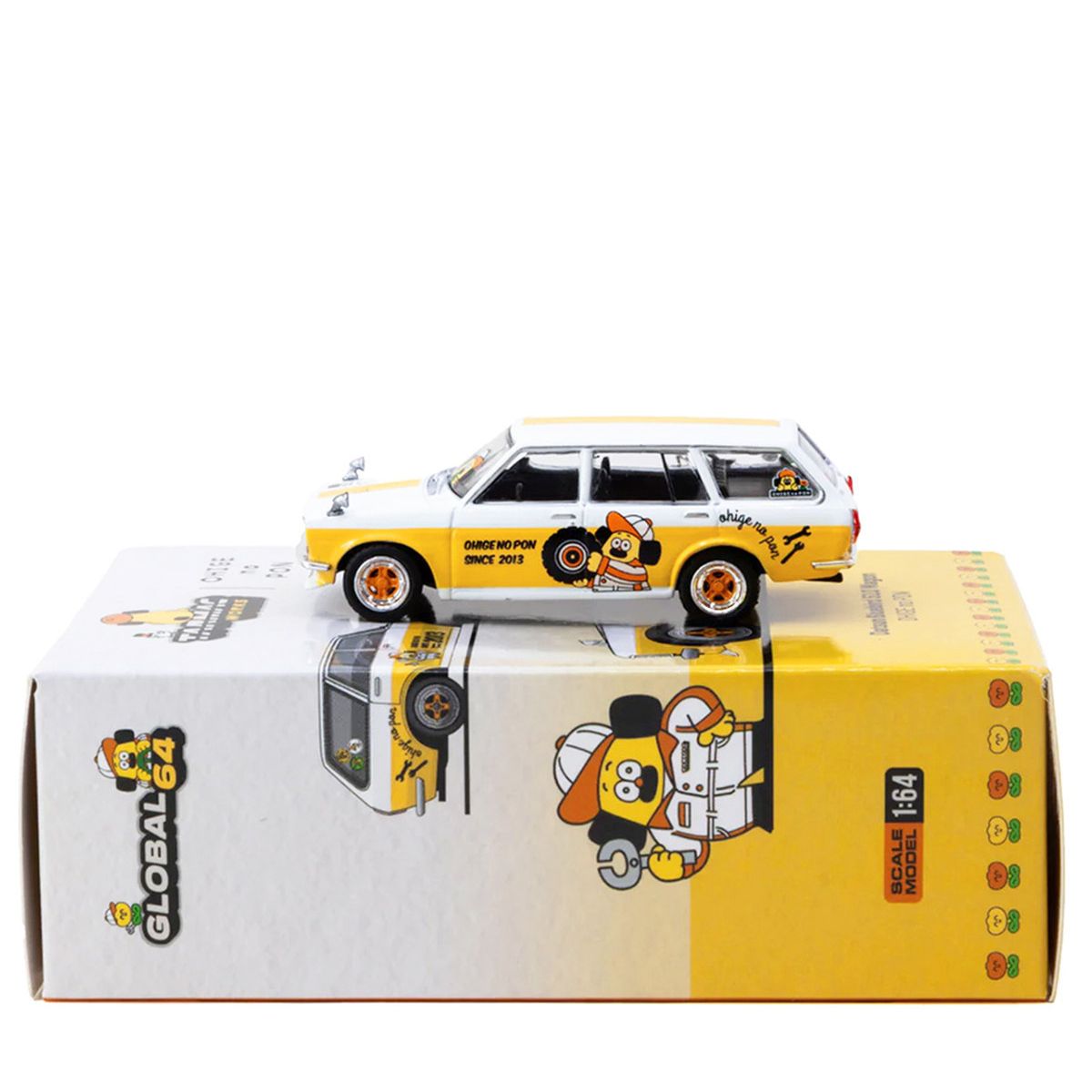 Datsun Bluebird 510 Wagon Ohige no Pon White Orange Stripes Graphics Tarmac Works