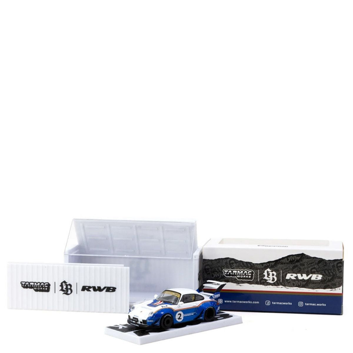 RWB 993 #2 Liberty Walk White Blue Metallic Container Packaging Hobby64 Tarmac Works