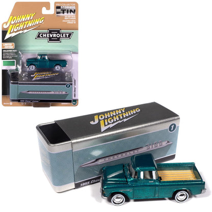 1955 Chevy Cameo Pickup Teal Pale Gold Johnny Lightning