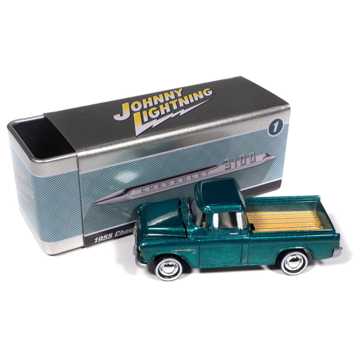 1955 Chevy Cameo Pickup Teal Pale Gold Johnny Lightning