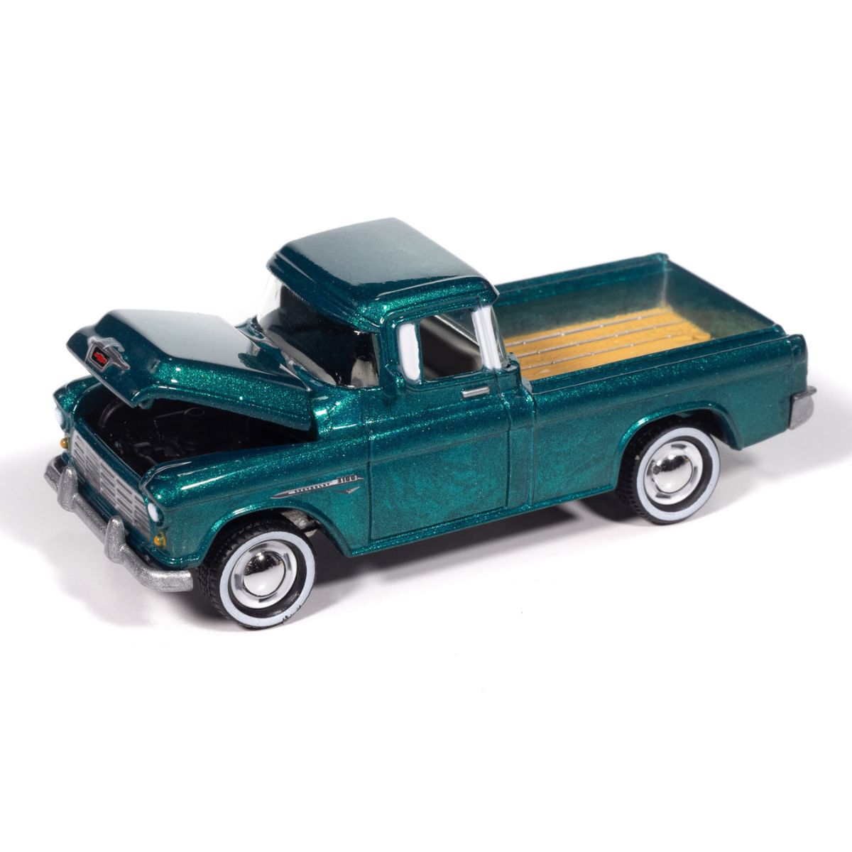 1955 Chevy Cameo Pickup Teal Pale Gold Johnny Lightning