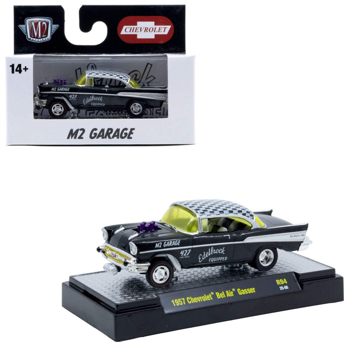 1957 Chevrolet Bel Air Gasser Edelbrock Black Checkered Top M2 Machines
