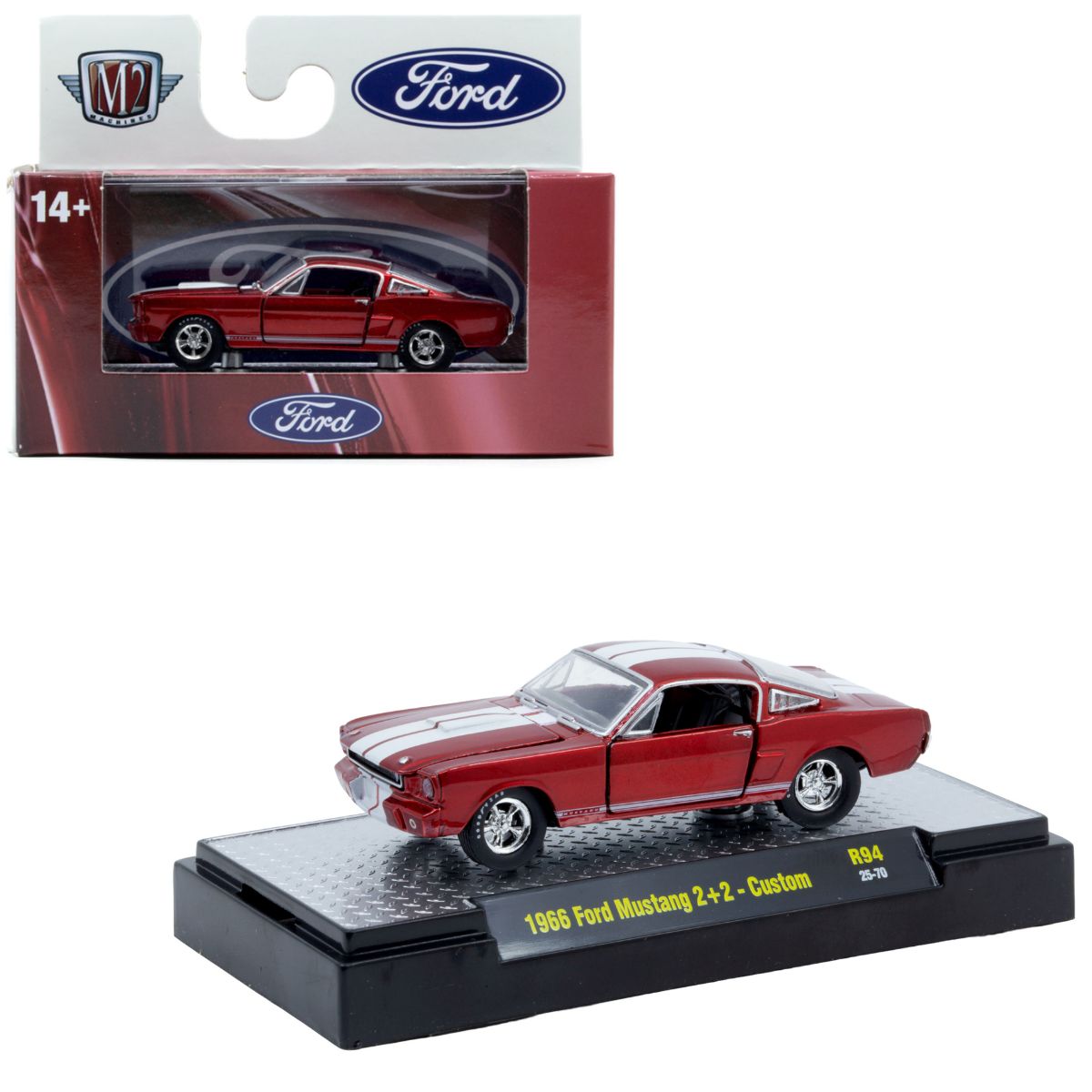 1966 Ford Mustang 2+2 Custom Red Metallic White Stripes M2 Machines
