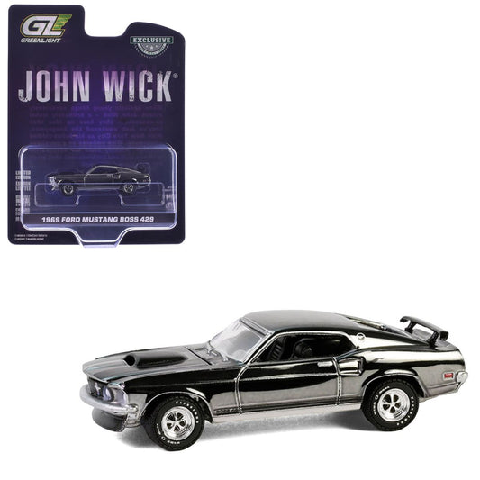 1969 Ford Mustang Boss 429 Silver Chrome Edition John Wick (2014) Escala 1:64 Greenlight