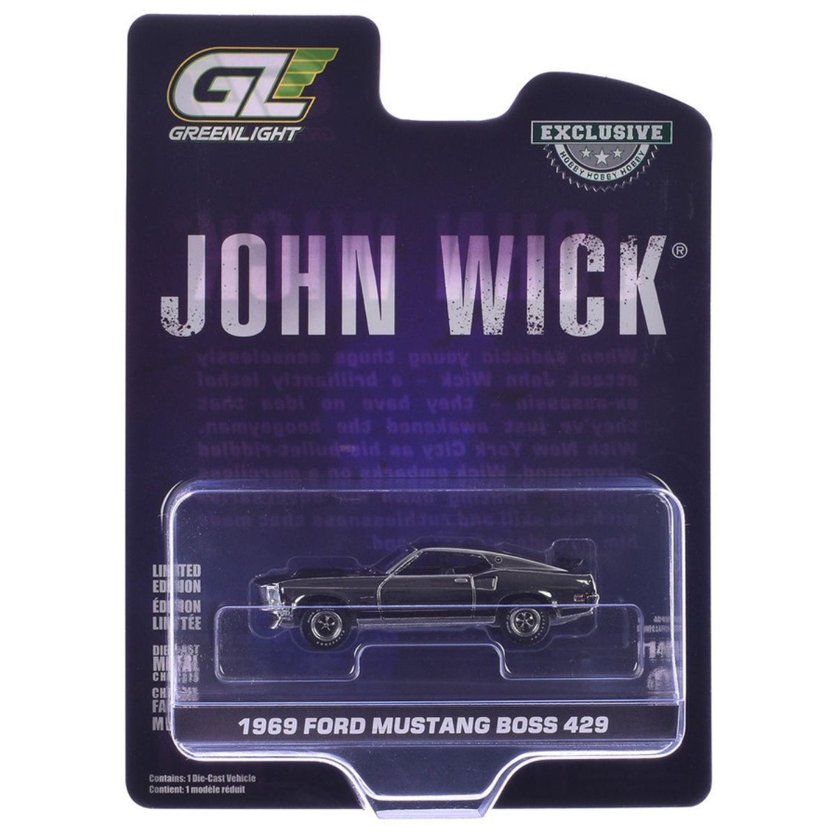 1969 Ford Mustang Boss 429 Silver Chrome Edition John Wick (2014) Escala 1:64 Greenlight